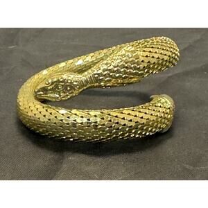 Whiting & Davis Gold Mesh Oromesh Snake Wrap Bracelet Signed Serpent Coil 1960s